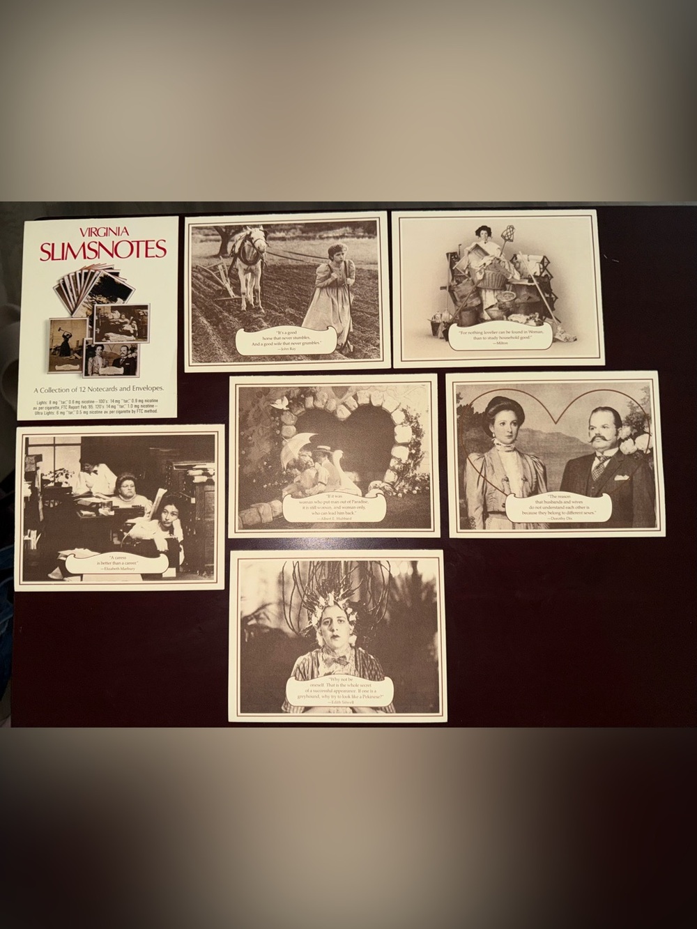 Vintage 1980s Virginia Slims "Slim Notes" cards with all envelopes
